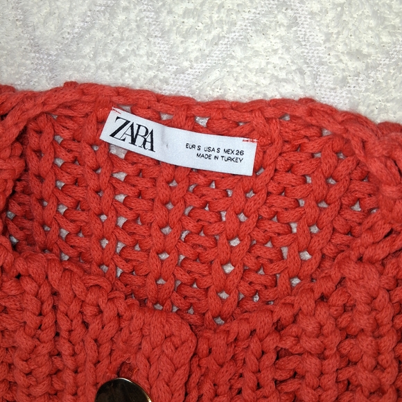 Zara Women's Vibrant Coral Knit Cardigan - Picture 3 of 8